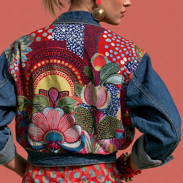 Denim jacket with printed back panel